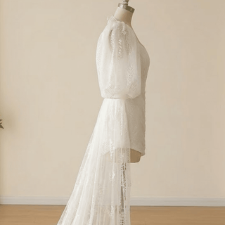 Puff Sleeves & Detachable Bow Sash Bridal Gown - Diva Melody