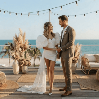 Puff Sleeves & Detachable Bow Sash Bridal Gown - Diva Melody