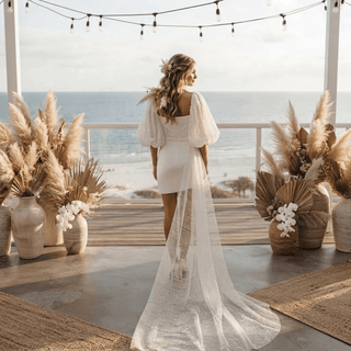Puff Sleeves & Detachable Bow Sash Bridal Gown - Diva Melody