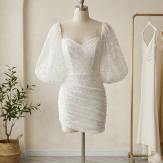 Puff Sleeves & Detachable Bow Sash Bridal Gown - Diva Melody