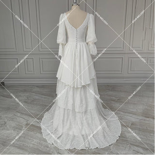 Quarter Sleeves Tiered Lace Bridal Gown - Diva Melody