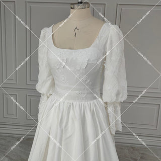 Quarter Sleeves Tiered Lace Bridal Gown - Diva Melody