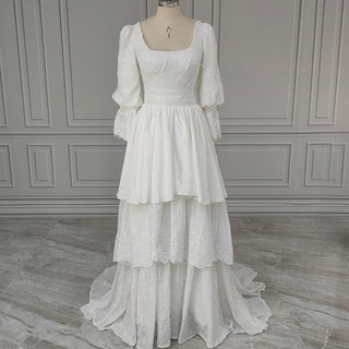 Quarter Sleeves Tiered Lace Bridal Gown - Diva Melody