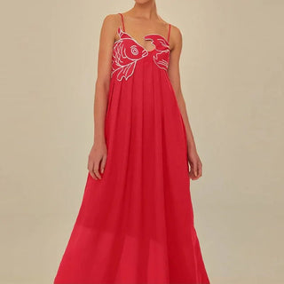 Red Fish Print Maxi Dress - Diva Melody