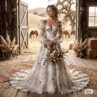 Removable Sleeves Organza Wedding Dress - Diva Melody