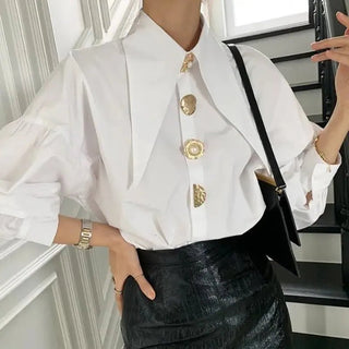 Retro Loose Turn Down Collar Elegant Shirts Blouse - Diva Melody