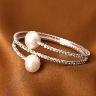 Rhinestone & Faux Pearl Cuff Bracelet - Diva Melody