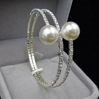 Rhinestone & Faux Pearl Cuff Bracelet - Diva Melody