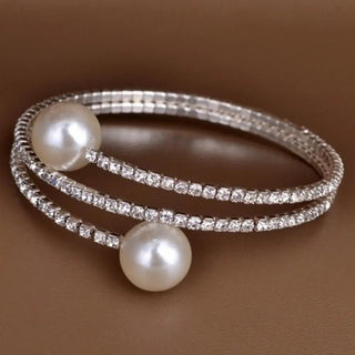 Rhinestone & Faux Pearl Cuff Bracelet - Diva Melody