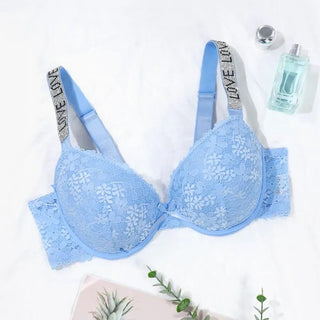 Rhinestone Lace Bra Semi - Sheer Letter Underwear - Diva Melody