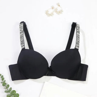 Rhinestone Letter straps Push Up Thick Pad Smooth Seamless Invisible Bra - Diva Melody