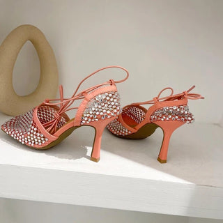 Rhinestone Mesh Lace - Up Heels - Diva Melody