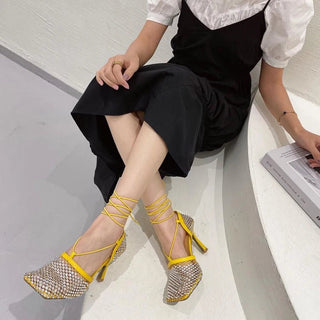Rhinestone Mesh Lace - Up Heels - Diva Melody