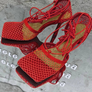 Rhinestone Mesh Lace - Up Heels - Diva Melody