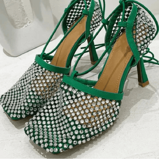 Rhinestone Mesh Lace - Up Heels - Diva Melody