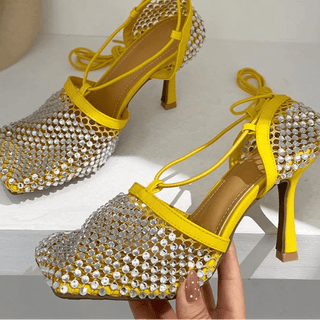 Rhinestone Mesh Lace - Up Heels - Diva Melody