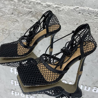 Rhinestone Mesh Lace - Up Heels - Diva Melody