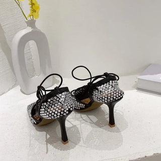Rhinestone Mesh Lace - Up Heels - Diva Melody