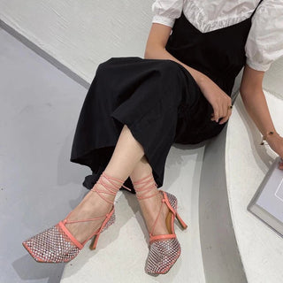 Rhinestone Mesh Lace - Up Heels - Diva Melody