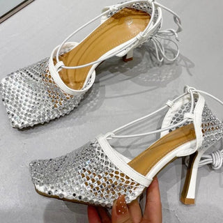 Rhinestone Mesh Lace - Up Heels - Diva Melody