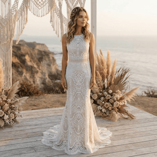 Romantic Floral Lace Wedding Dress - Diva Melody