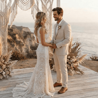 Romantic Floral Lace Wedding Dress - Diva Melody