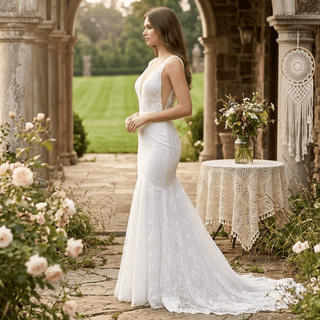 Romantic Lace Appliqué Bridal Dress - Diva Melody