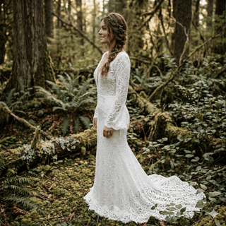 Romantic Lace Sleeve Bridal Gown - Diva Melody