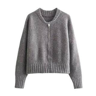 Round Neck Casual Zipper Sweater - Diva Melody