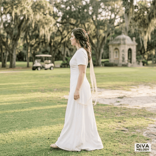 Round Neck Minimalist Bridal Dress - Diva Melody