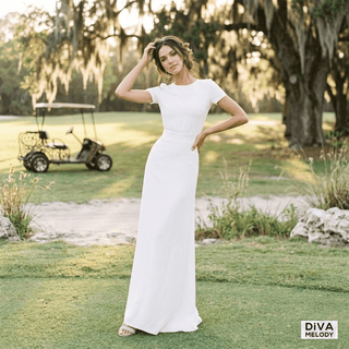 Round Neck Minimalist Bridal Dress - Diva Melody