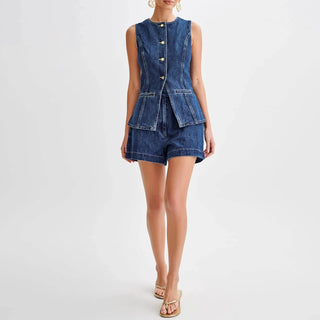 Round Neck Sleeveless Denim Tops - Diva Melody