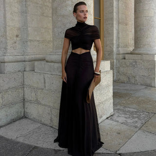 Ruched Cutout Mesh Maxi Dress - Diva Melody