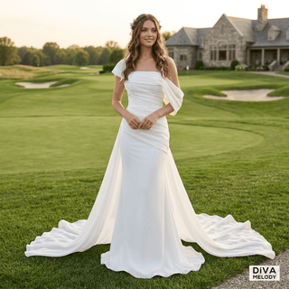 Ruched Off - Shoulder Wedding Dress - Diva Melody