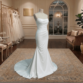 Ruched Strapless Satin Mermaid Wedding Dress - Diva Melody