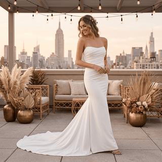 Ruched Strapless Satin Mermaid Wedding Dress - Diva Melody