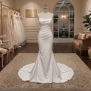 Ruched Strapless Satin Mermaid Wedding Dress - Diva Melody