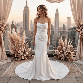 Ruched Strapless Satin Mermaid Wedding Dress - Diva Melody