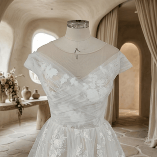 Ruched Tulle Illusion A-Line Wedding Dress - Diva Melody