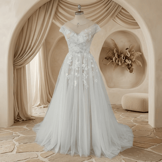 Ruched Tulle Illusion A-Line Wedding Dress - Diva Melody