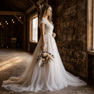 Ruched Tulle Illusion A-Line Wedding Dress - Diva Melody