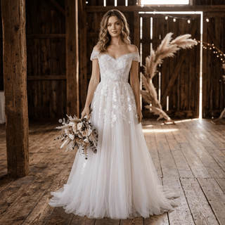 Ruched Tulle Illusion A-Line Wedding Dress - Diva Melody