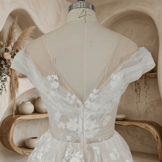 Ruched Tulle Illusion A-Line Wedding Dress - Diva Melody