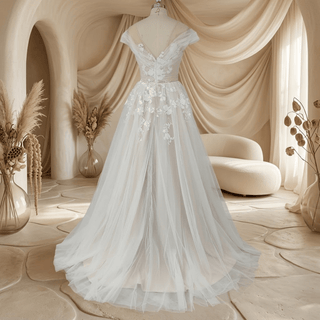Ruched Tulle Illusion A-Line Wedding Dress - Diva Melody