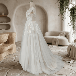 Ruched Tulle Illusion A-Line Wedding Dress - Diva Melody