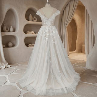 Ruched Tulle Illusion A-Line Wedding Dress - Diva Melody