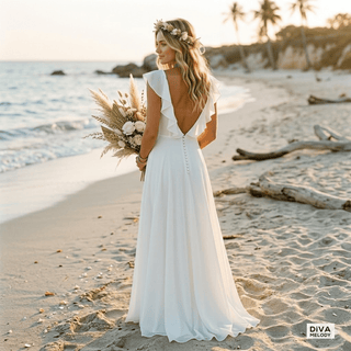 Ruffle Chiffon Beach Wedding Dress - Diva Melody