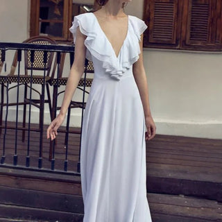 Ruffle Chiffon Beach Wedding Dress - Diva Melody