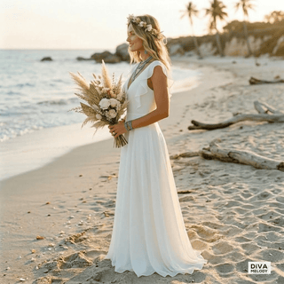 Ruffle Chiffon Beach Wedding Dress - Diva Melody