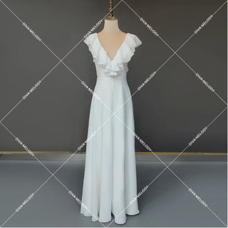 Ruffle Chiffon Beach Wedding Dress - Diva Melody